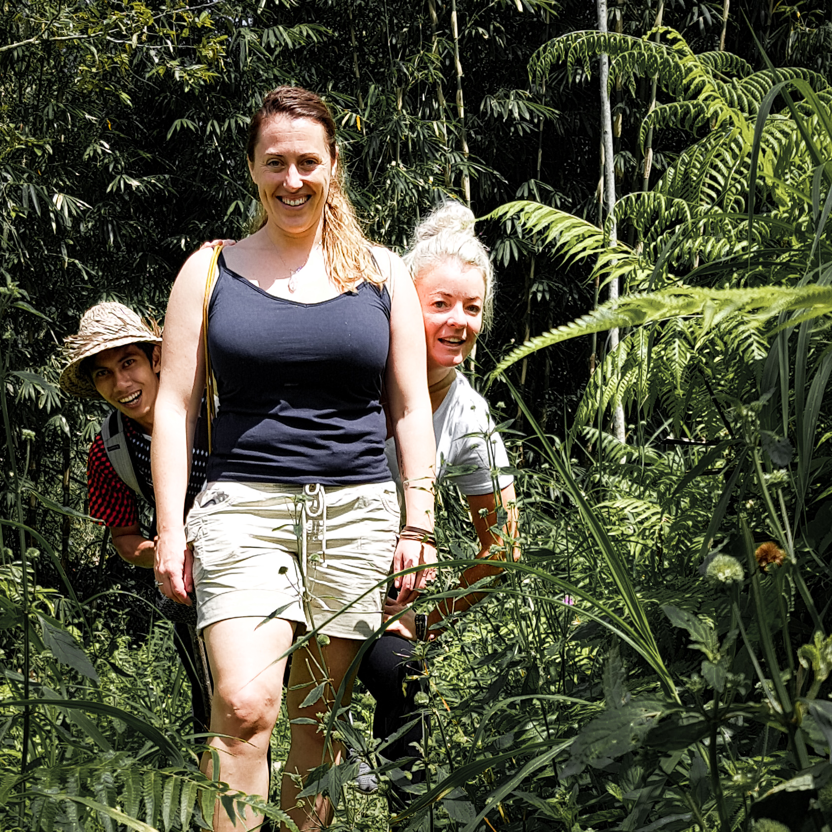 Jungle trek with Ana (left), Esme and Ange.