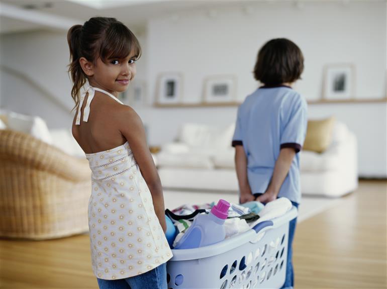 Kids helping with laundry