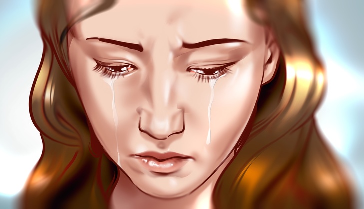 sketch of a woman crying