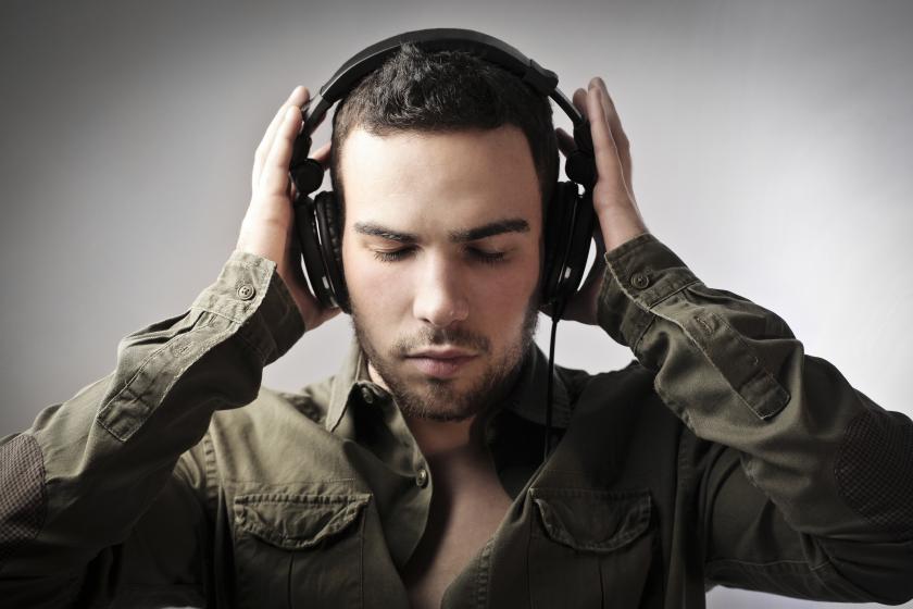 man with headphones on listening to music