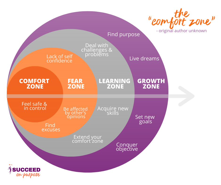 Chart going from comfort zone, fear zone, learning zone, and then to growth zone.