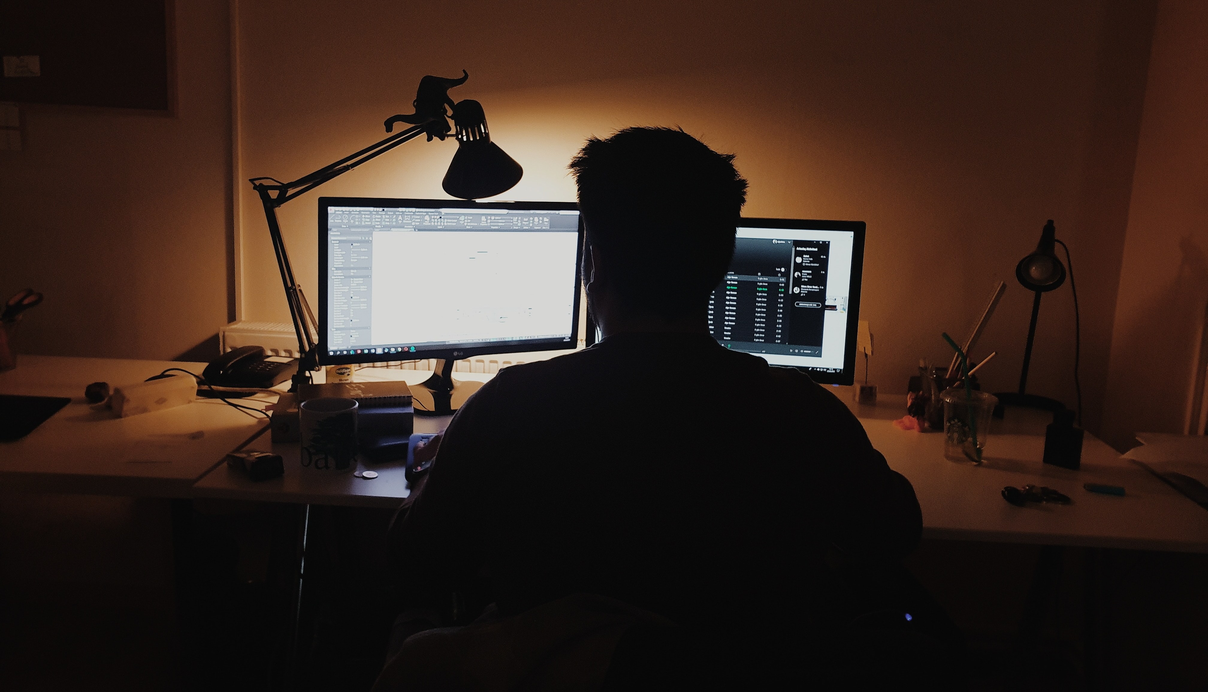 Remote worker with poor desk lighting