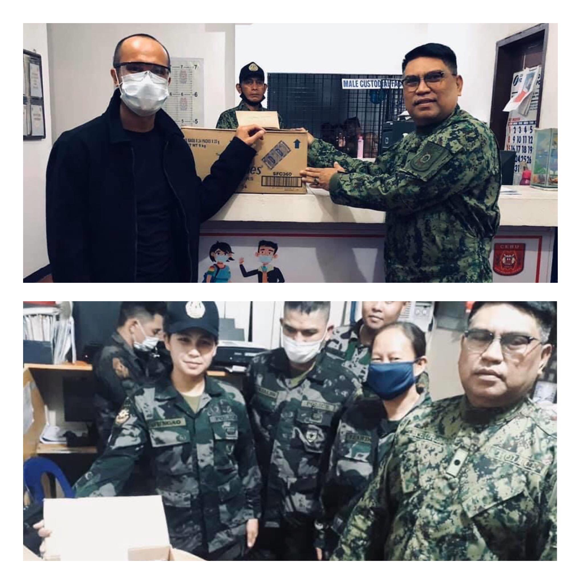 Security force mandated to maintain peace and order in hospitals and quarantined facilities receives food relief packs.
