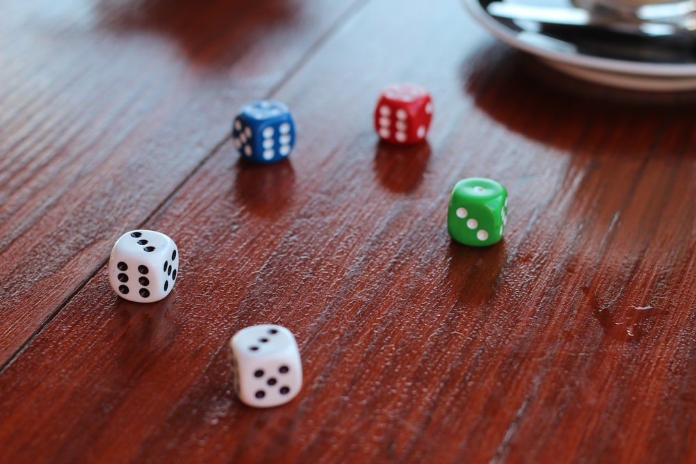 five assorted-color dice