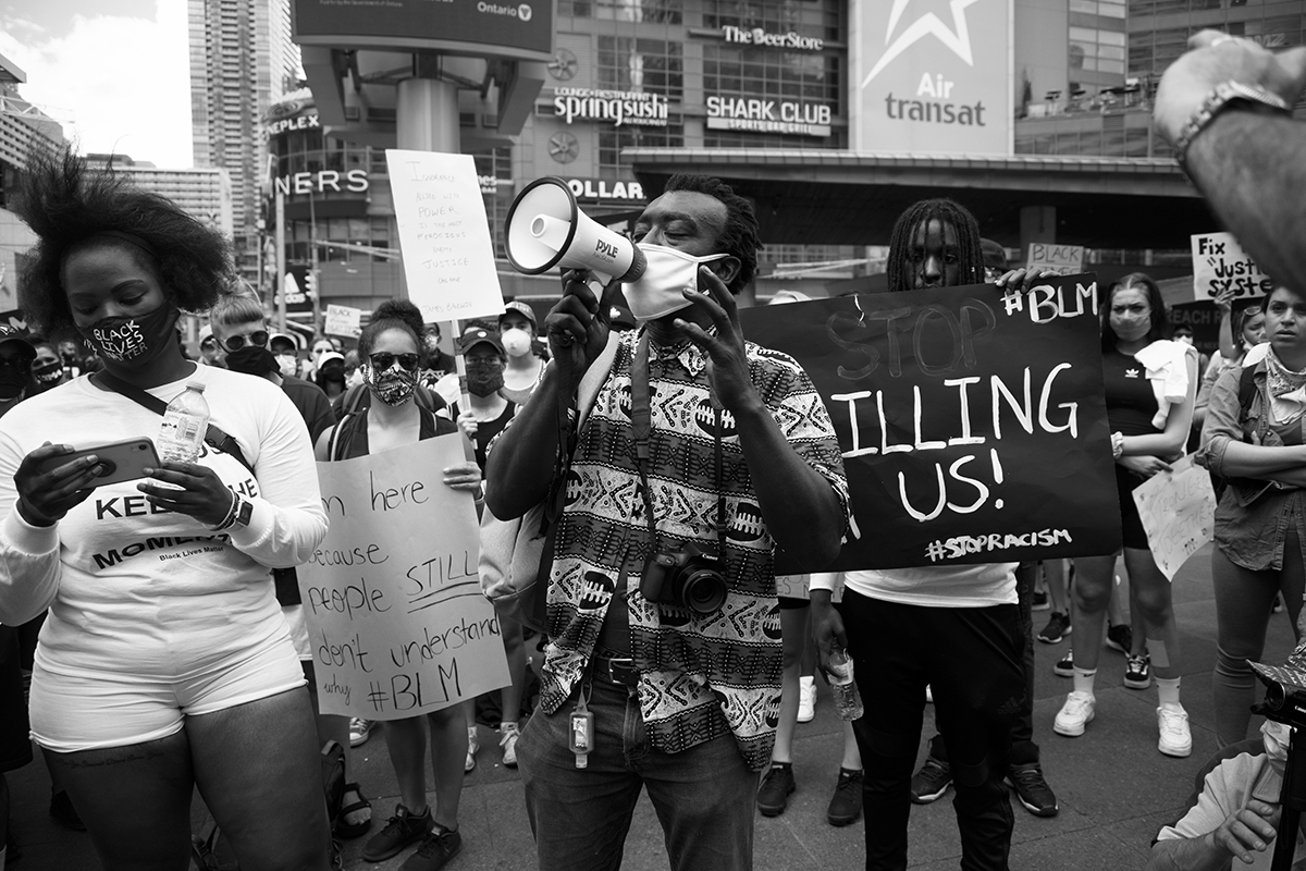Black Lives Matter Solidarity March, Yonge-Dundas Square, Toronto, Ontario, Canada, Photographer: Ajani Charles