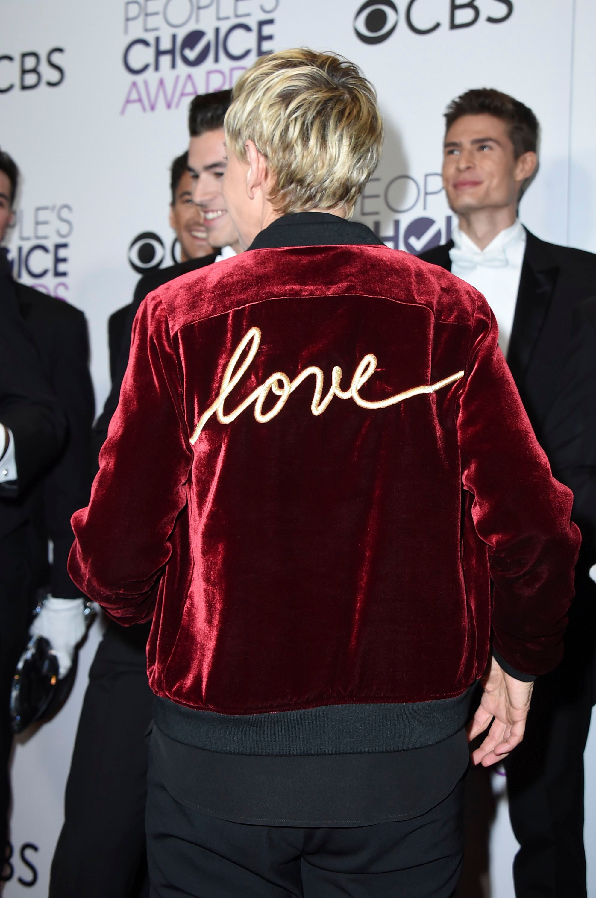 DeGeneres’ adorns her brand’s Love Varsity Jacket at the People's Choice Awards 2017 in Los Angeles, California. (Photo: Shutterstock)