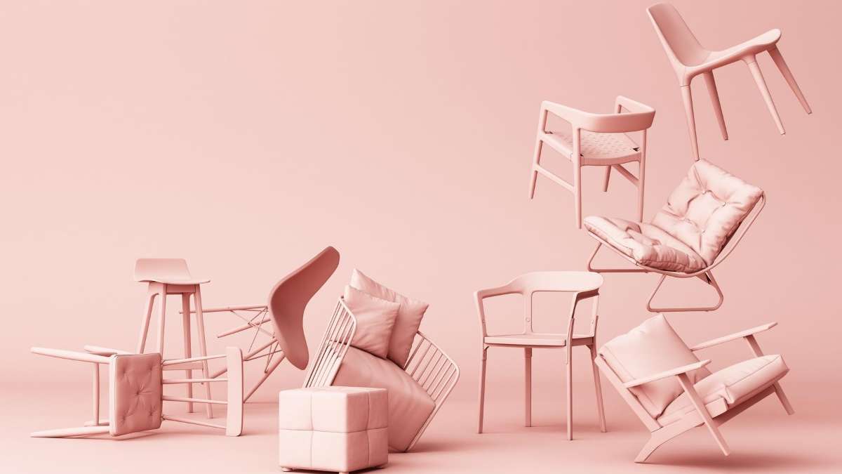 pink messy chairs with pink background
