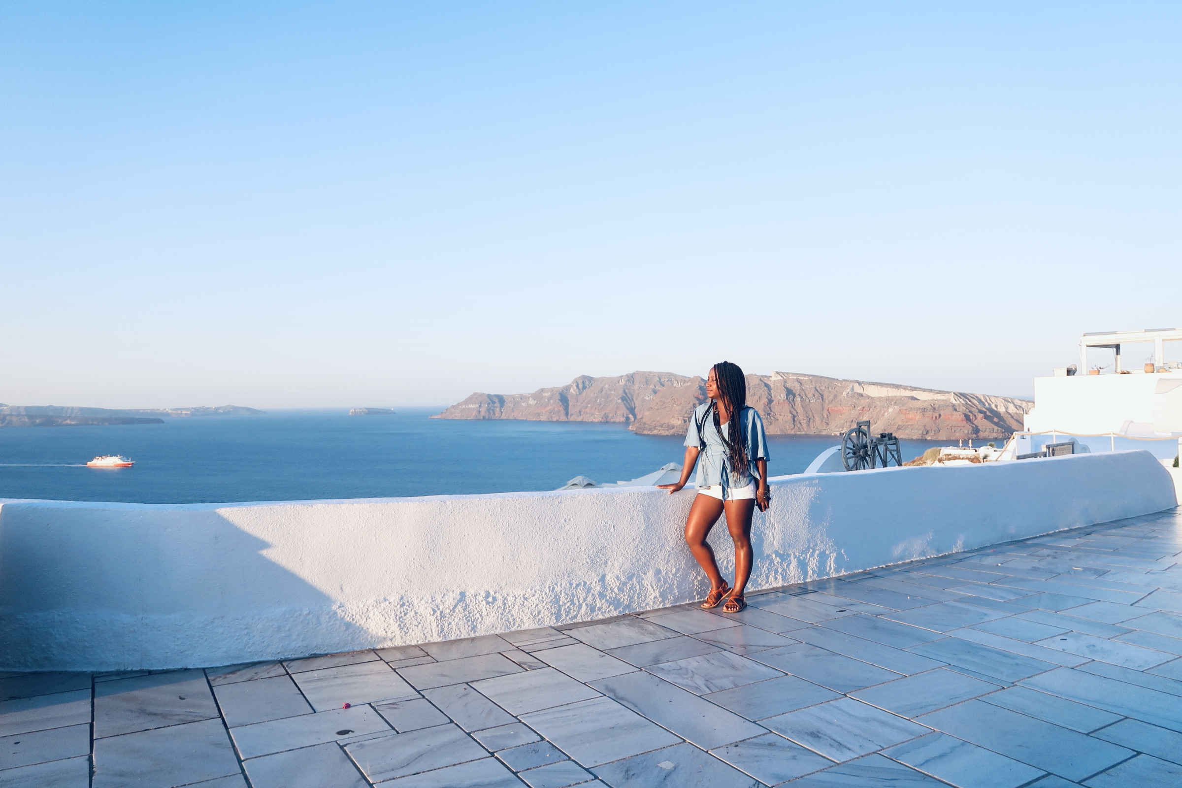Black woman in Santorini.