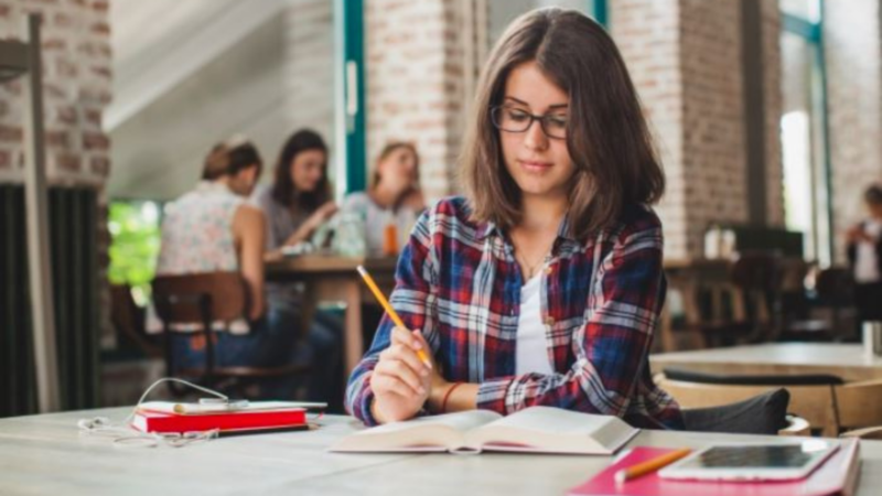 student completing assignment