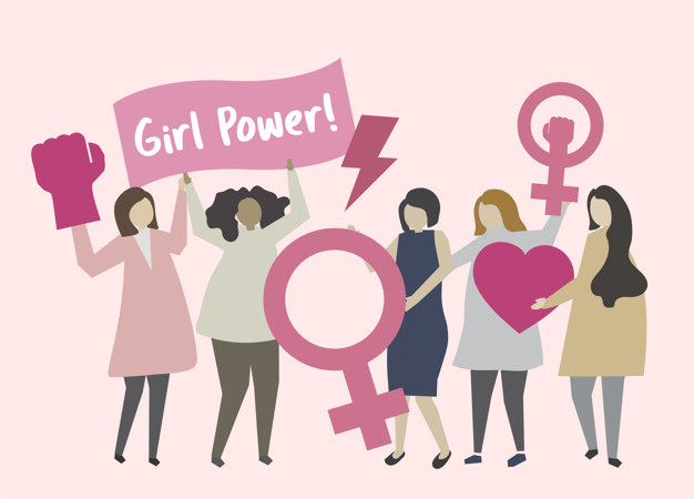 Women with feminism and girl power illustration