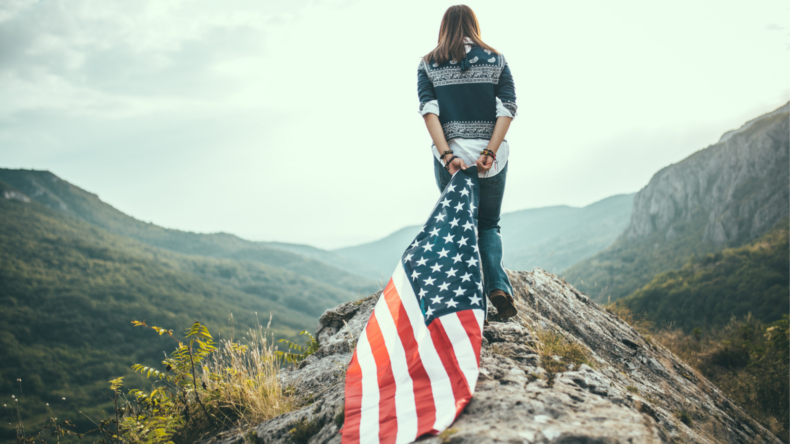 U.S. Flag overlooking a valley