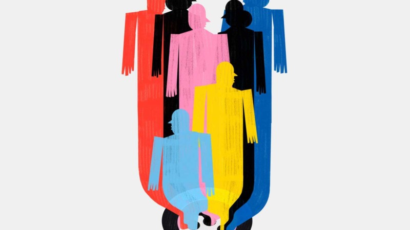 Conceptual colorful illustration about Seniors. Visual metaphor shows human figures of colored liquids sliding down to a drain.