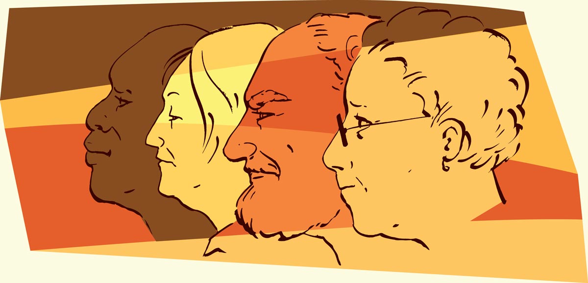 Illustration: Profiles of senior people of different ethnicities.