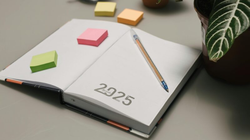 2025 Planner with Sticky Notes and Plant